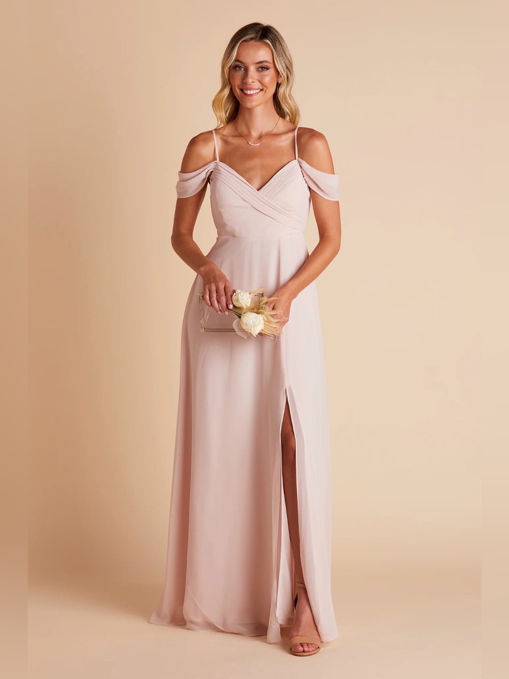 NWT Birdy Grey Pale Blush Off-Shoulder Maxi Dress (Spence)